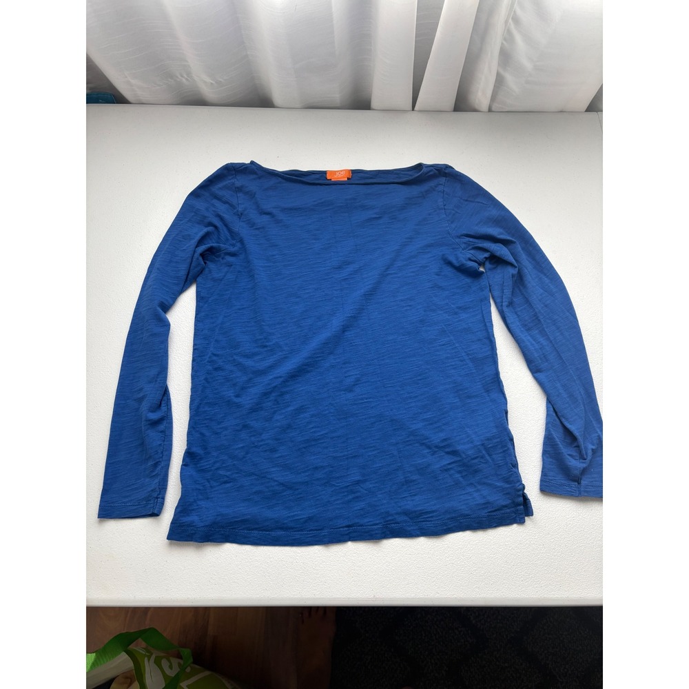 Joe Fresh Womens Royal Blue Slub Knit 100% Cotton Boat Neck Long Sleeve Top M